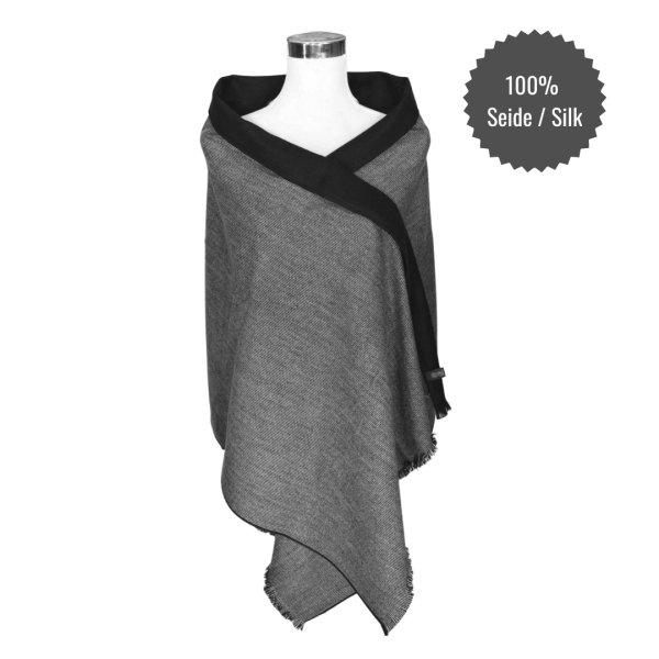 Stole Scarf Shawl 100% Silk Flannel Jacquard Melange 180X60cm ST-S-PR-1804-1 Grey Black